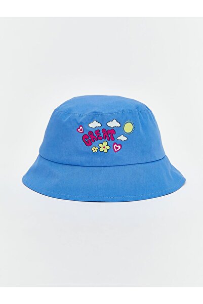LC Waikiki Mavi Baskılı Kız Bebek Bucket Şapka