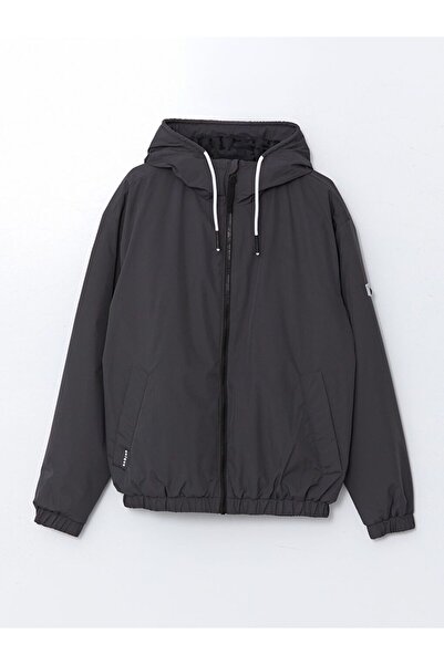 LC Waikiki Ανδρικό παλτό μεσαίου πάχους Anthracite Comfortable Fit με κουκούλα