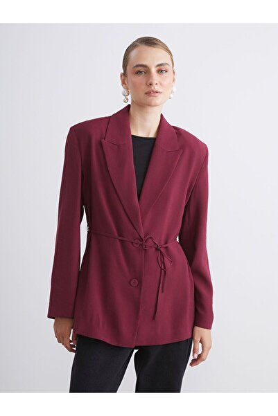 LC Waikiki Burgundy Women's Blazer Jacket with Belt