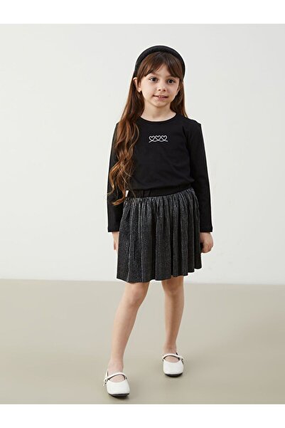 LC Waikiki Lcw Kids Heart Embroidered Girls' Blouse and Skirt 2-Piece Set