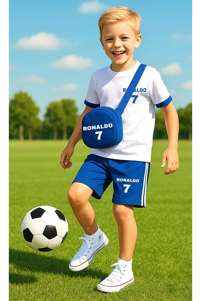 Calisa Boys Ronaldo T-Shirt Bag and Shorts Summer Tracksuit Set