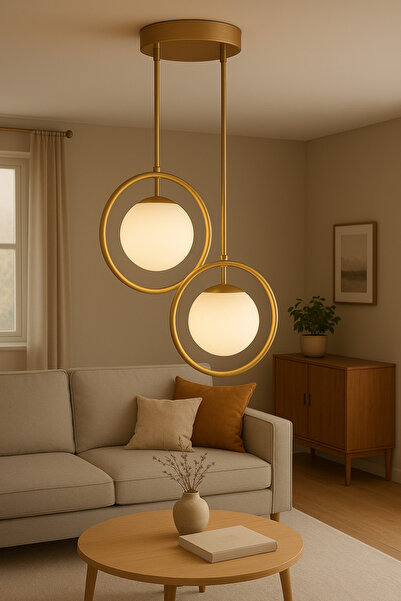 Vinner Halo Duo – Eskitme Mat Gold Metal 2’li Cam Sarkıt Avize