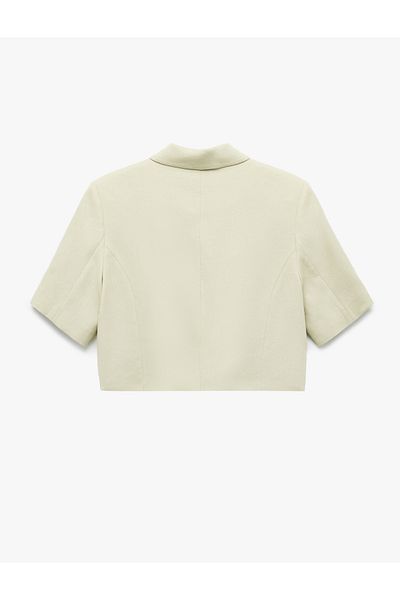Koton New Season Pocket Buttoned Short Sleeve Lined Linen Crop Blazer Jacket
