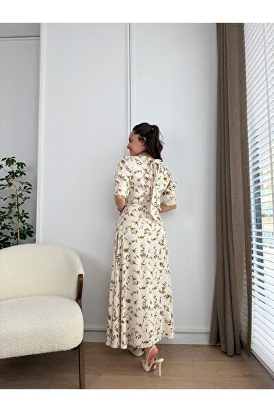 modamtn Ecru Dress with Tie Collar Detail