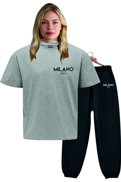 HOFFNUNG Unisex Men/Women Crew Neck Italy Milano Printed Bottom Top Tracksuit Suit