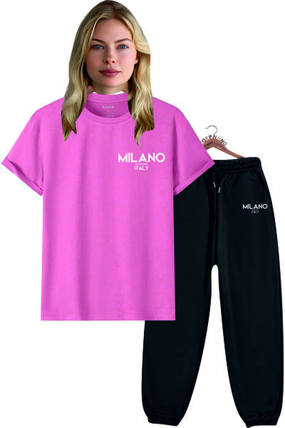 HOFFNUNG Unisex Men/Women Crew Neck Italy Milano Printed Bottom Top Tracksuit Suit