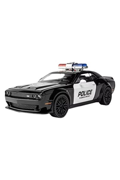 MASHASHOP Mașină mecanică din metal, Jeep Dodge Challenger Hellcat Police, scară 1:24, neagră