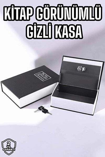 AyrStore Buğz Büyük Boy Anahtarlı Kitap Görünümlü Gizli Kasa Çelik Kasa Altın...
