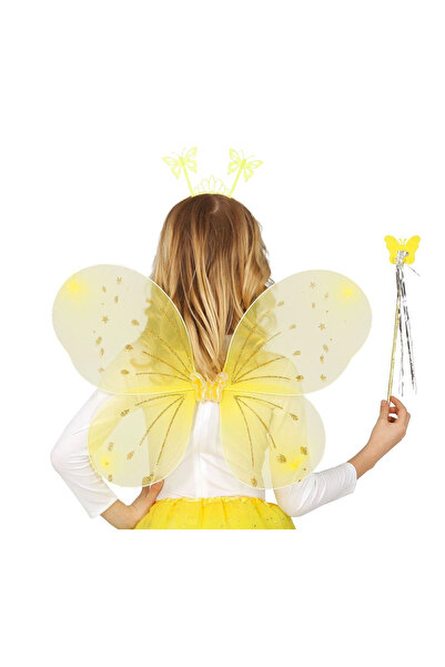 FrereConception Yellow Butterfly Boy-Girl Set – 50 cm Butterfly Wing, Crown and Wand