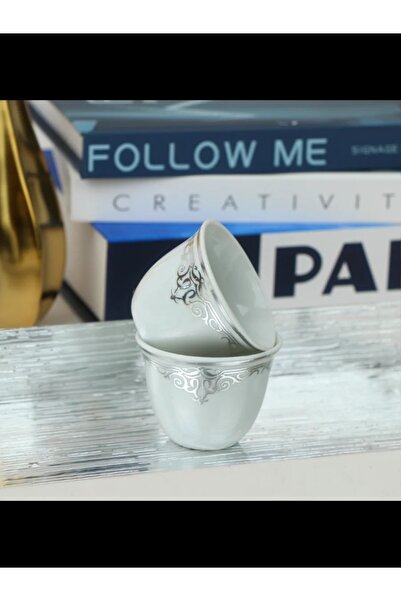 rexa Modern Design Coffee Cup Set - White Silver - 12 Pieces