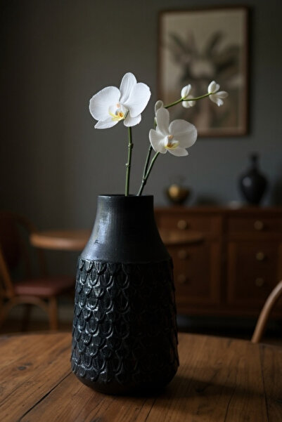 ardesta Vas decorativ din pulbere de piatră realizat manual 19 cm |   Vază mare cu flori pentru sufragerie și obiect de decorare pentru casă