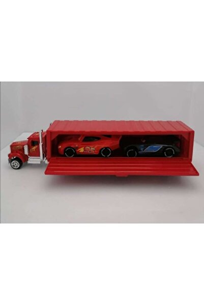 CARS Camion metalic cu 2 masinute, Rosu / Negru, 3 ani