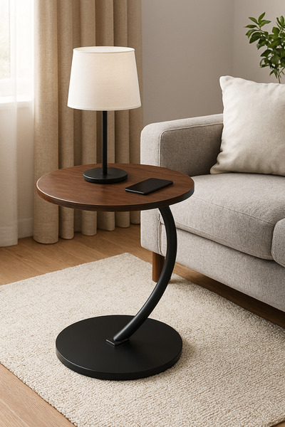 l'elefante طاولة جانبية أنيقة بسطح خشبي دائري وإطار معدني متين – طاولة قهوة متعددة الاستخدام