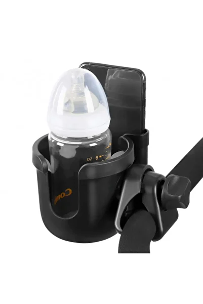 FizioTab FizioTab® Universal Cup Holder for Bottle, Phone, for Stroller, 360° Grip, Black