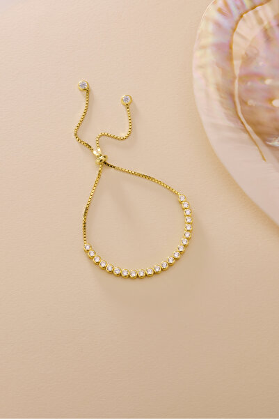 Nereze 925 Ayar Gümüş Gold Kaplama Ayarlanabilir Asansörlü Su Yolu 4 mm Zirko...