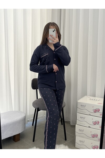 Lena Homewears Pink Floral Patterned Smoked Waffle Premium Pajama Set