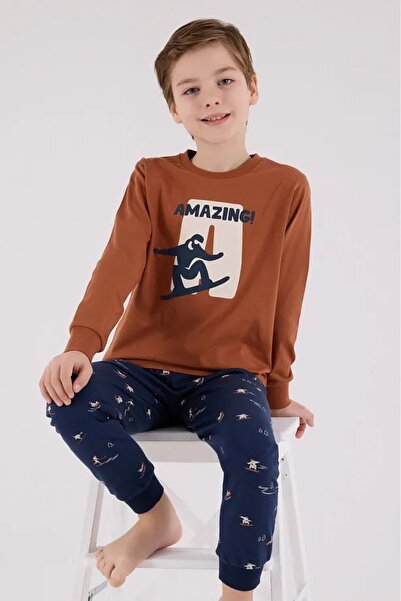 Arnetta %100 PAMUK BİSİKLET YAKA ERKEK ÇOCUK UZUN KOLLU PİJAMA TAKIM