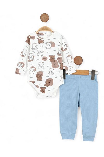 voyyo kids baby Baby Boy Seasonal Newborn 3-6-9-12 Months Ribbed Vest Teddy Bear Embroidered 3 Piece Stylish Baby Suit