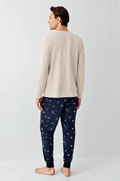 Arnetta 100% Cotton Long Sleeve Crew Neck Long Sleeve Men's Pajama Set