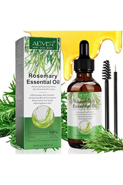 ALİVER زيت إكليل الجبل العطري لنمو الشعر وتغذية فروة الرأس - طبيعي ونقي 100% - 2 أونصة سائلة