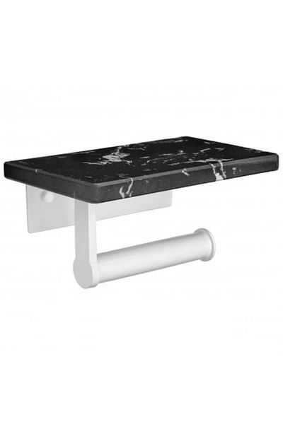FizioTab FizioTab® Metal Toilet Paper Holder with Marble Shelf, Black/White