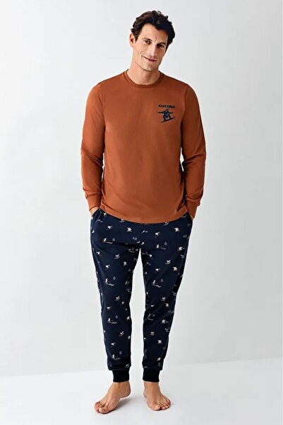 Arnetta 100% Cotton Long Sleeve Crew Neck Long Sleeve Men's Pajama Set