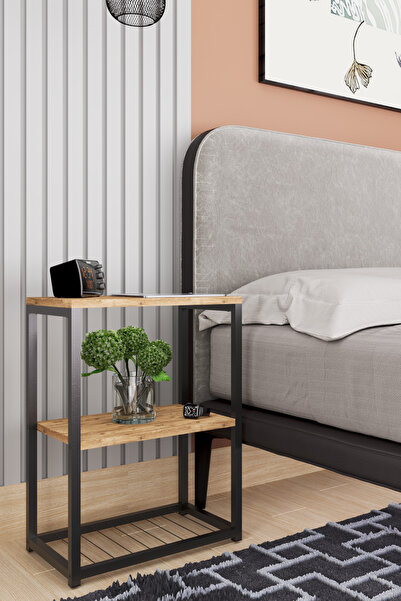 interGO Nightstand With Metal Legs, Side Table