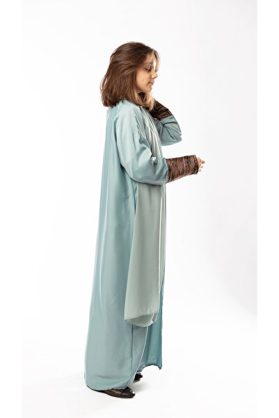 outline Sky blue abaya with colorful sleeves