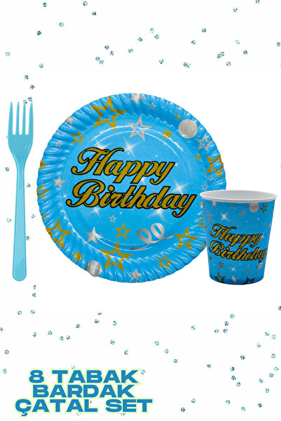 Baloncu Nene Σετ πιάτων και ποτηριών από μπλε χαρτόνι με επιγραφή  "Χρόνια Πο...