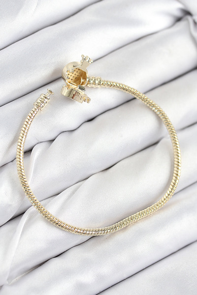 Clariss Brass Charm Zircon Stone Crown Model Gold Color Women's Bracelet