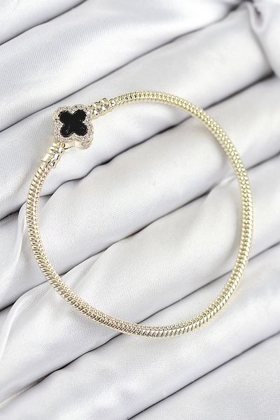 Clariss Brass Charm Zircon Stone Clover Model Gold Color Women's Bracelet