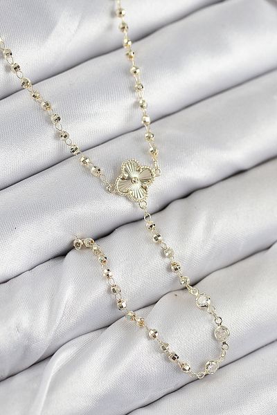 Clariss Brass Zircon Stone Clover Model Gold Color Women's Y Necklace