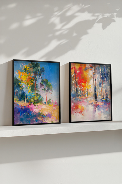 STARYUNA Set de picturi abstracte moderne cu copac, cu rame din lemn negru, Y...