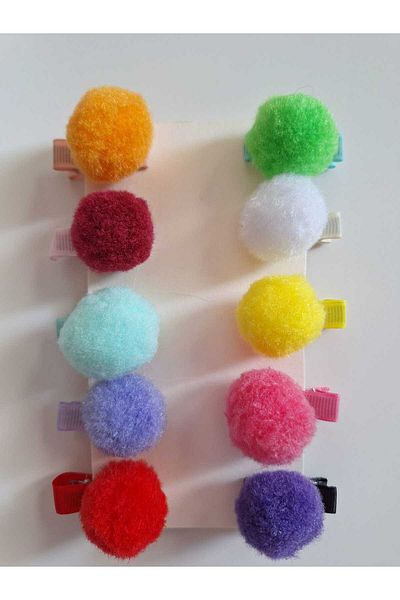 No Name Atelier Colorful Pompom Hairpins Mini Crocodile -10 Pieces