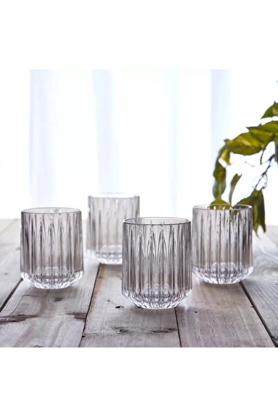 rexa مجموعة أكواب عصير زجاجية مخططة - شفافة - 6 قطع / 10 × 8 سم