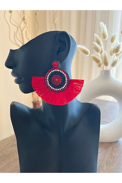 Büyük Hanım Large Tassel Colorful Beaded Style Women's Earrings