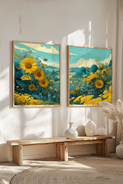 STARYUNA Set de pictură dublă cu tematică naturală cu floarea-soarelui și alb...