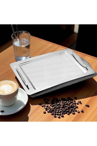 Nehir Shutter Stainless Steel Tray Coffee Tray - Serving Tray 36X26 Cm.