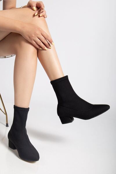 Hayalimdeki Ayakkabı Ferran Women's Black Stretch Thick Heeled Boots