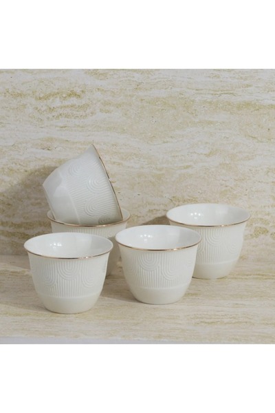 rexa طقم فناجين قهوة أبيض بسيط بلمسة ذهبية ناعمة - 810689