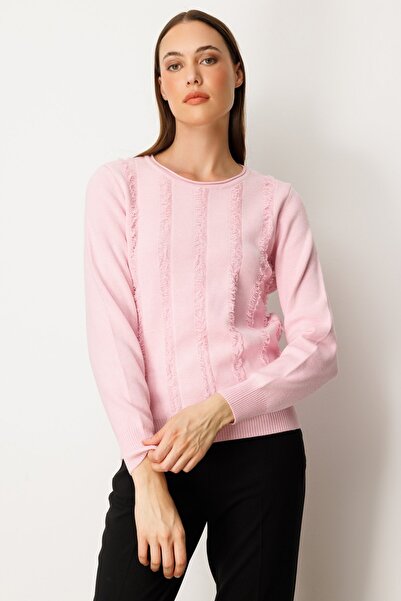 ON Pulover tricotat cu decolteu în formă de guler cu detaliu cu ciucuri