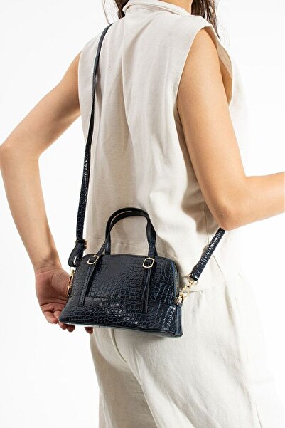 Ensar Çanta Kadın Lacivert Kroko Desenli Mini Omuz ve El Çantası – Şık Crossb...
