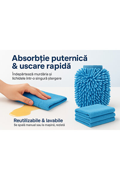 VASTiKO Set curatare, 4 piese, microfibra premium, manusa chenille ultra abso...