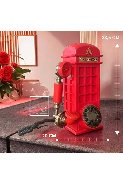 77 Redphone Retro Kırmızı Telefon Kulübesi Tasarımlı Masaüstü Telefon Sabit H...