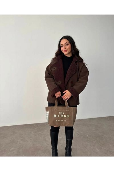 Zoe Zoe Shepherd's Buttoned Plush Laminated Coat