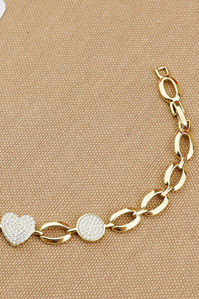 Keyifli Hayaller Xuping Vip Marka Zirkon Taşlı Kalp Model Halka Zincir Bileklik Altın Rengi Kararmaz 17+2cm