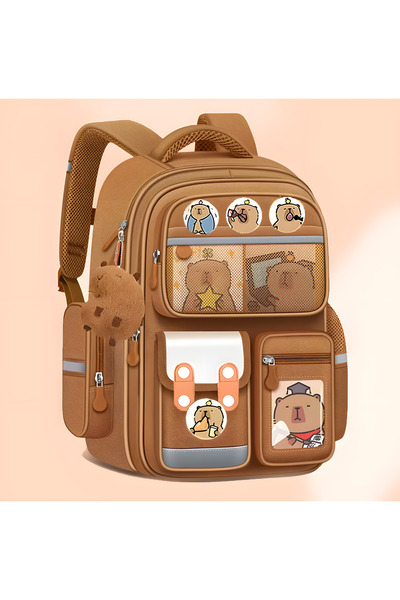 kardelen kırtasiye Capybara Children's Orthopedic Multi-Compartment School Bag Capybara Backpack with Gift