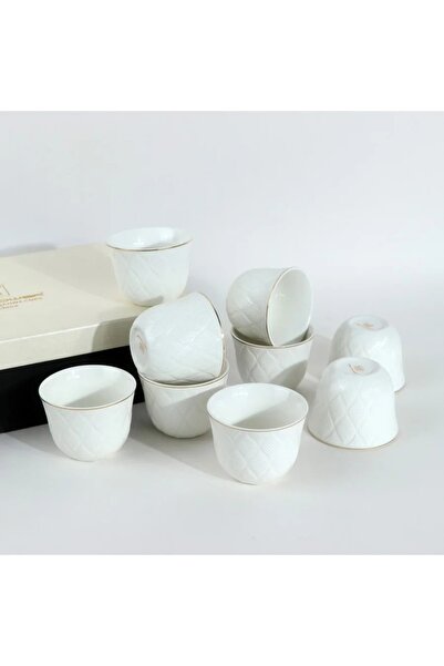 rexa طقم فناجين قهوة بتصميم بسيط باللون الأبيض مع لمسة ذهبية ناعمة - 12 قطعة