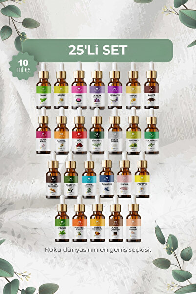 Villov 25'Li Set Esansiyel Uçucu Yağı Buhurdanlık Yağı Aromatereapi Difüzör Y...