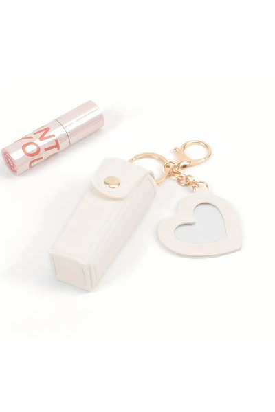 Viranes Mini Lipstick Bag with Mirror, Lipstick Case, Mini Makeup Bag, Mini Lipstick Case with Heart Figure